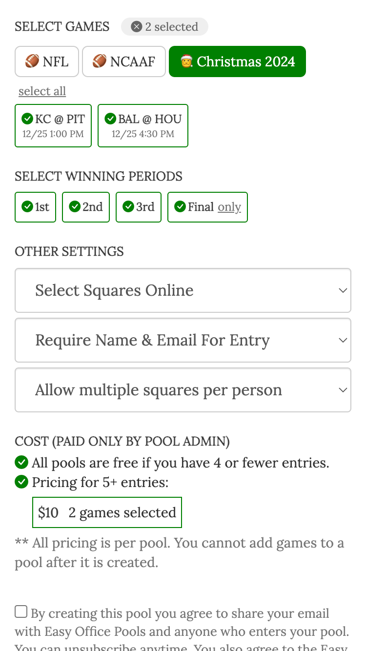 football squares screenshot setting up your game