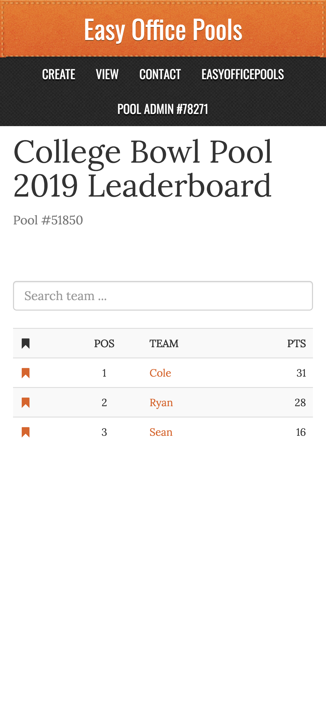 (1) Live Scoring College Bowl Pool