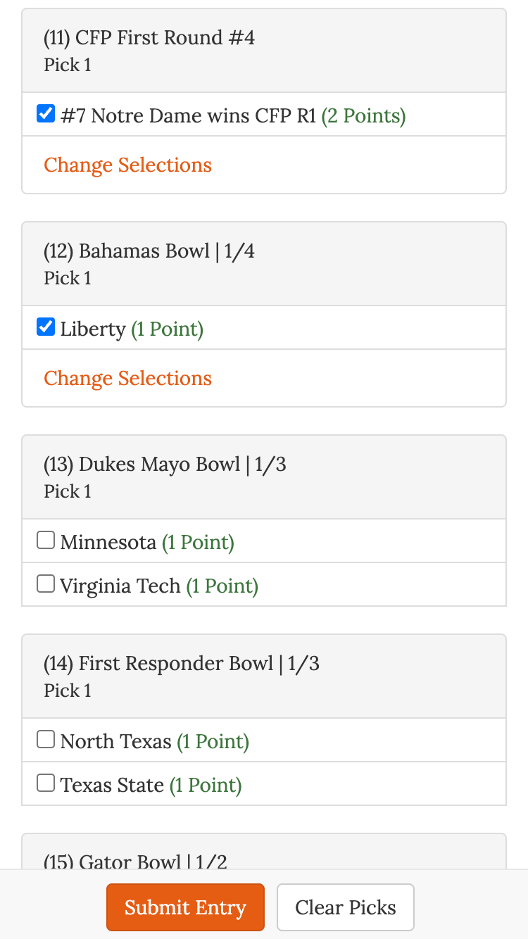 (5) Pick Teams for College Bowl Pool