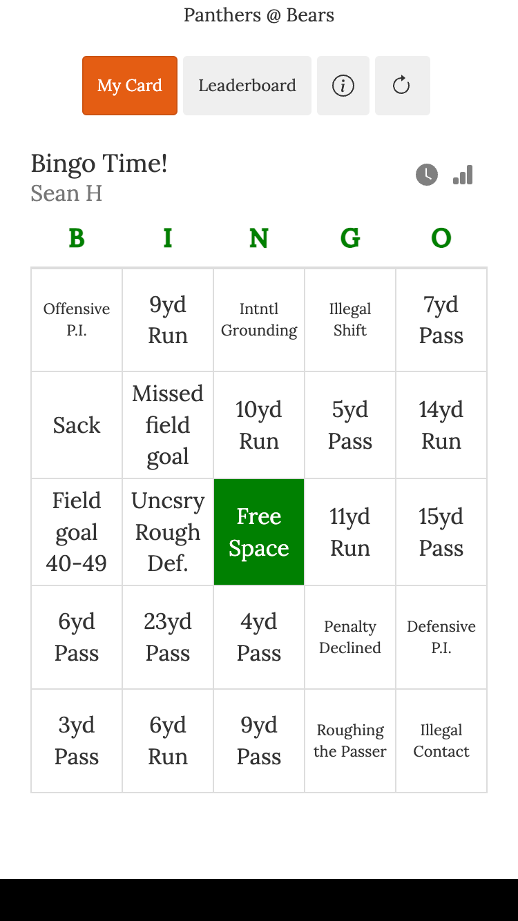 football bingo online screenshot random cards distributed