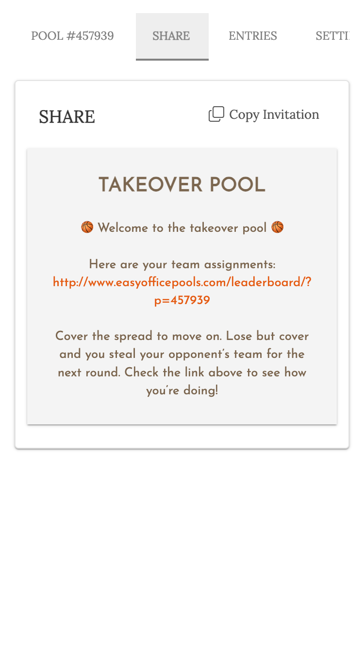 College Basketball Takeover pool invitation