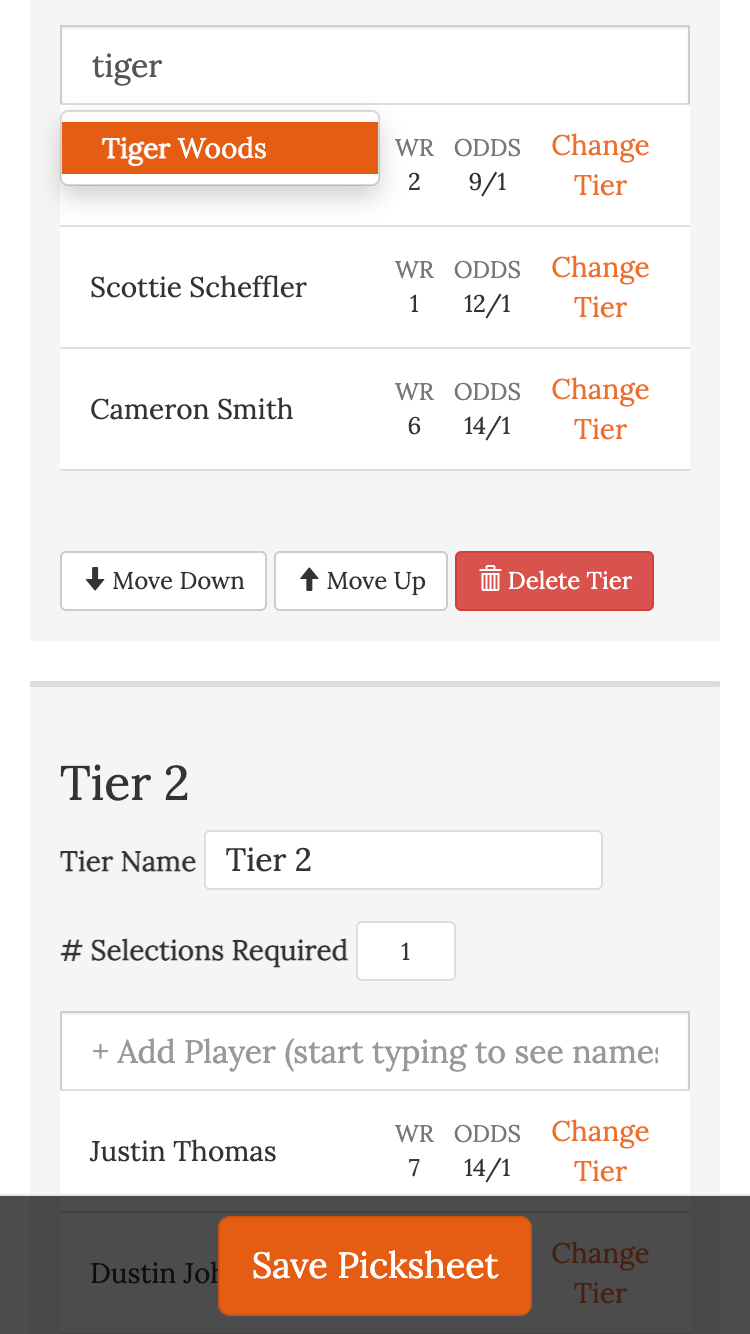 Customizable Picksheet