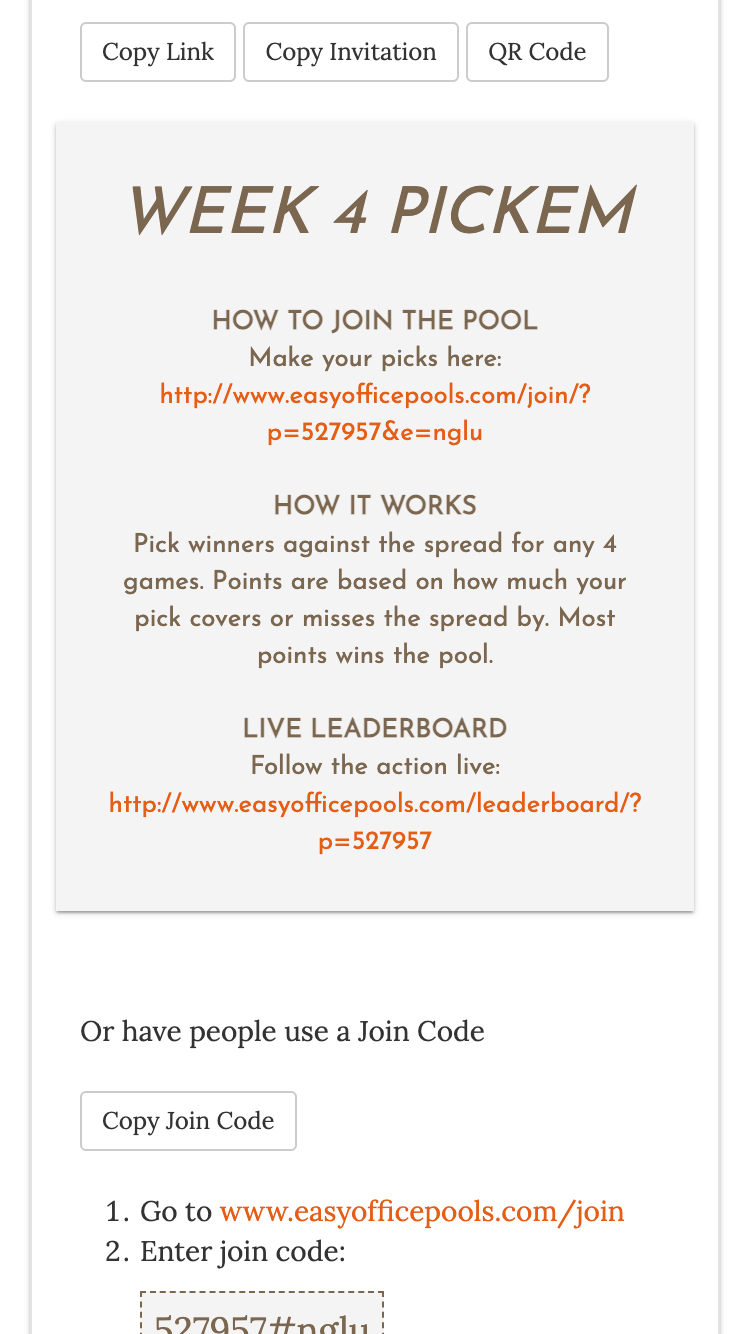 NFL pickem invite others