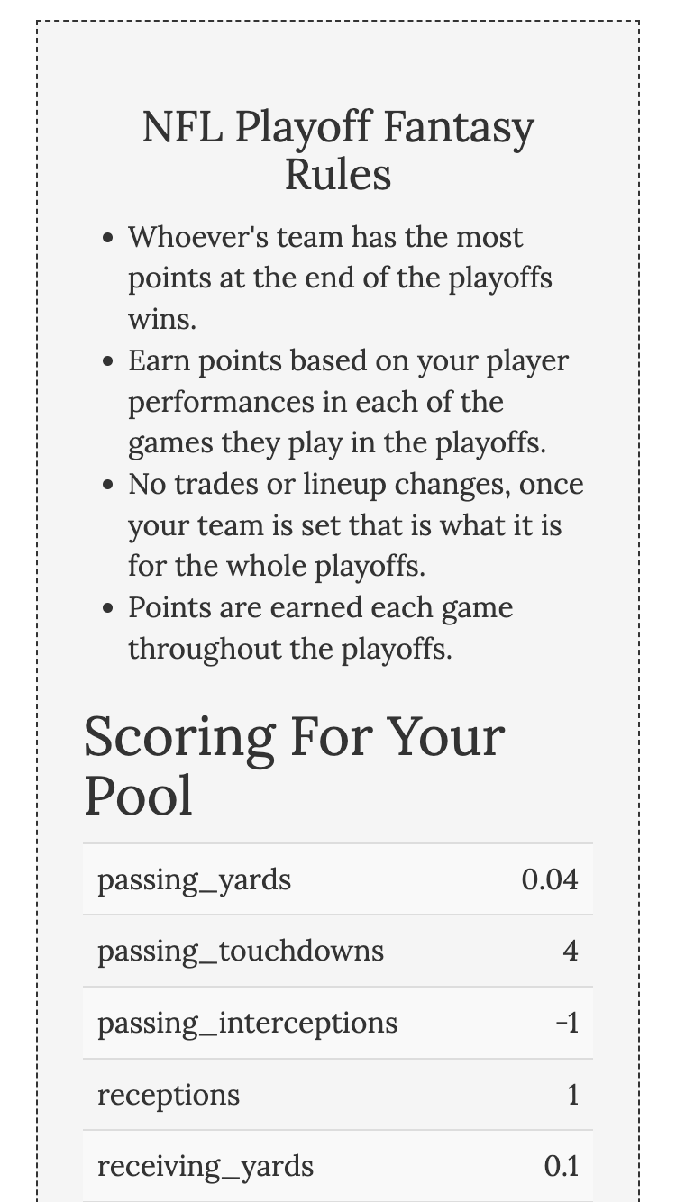 Playoff fantasy football pools with live scoring