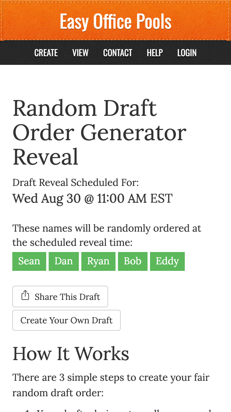 random draft order generator scheduled live reveal