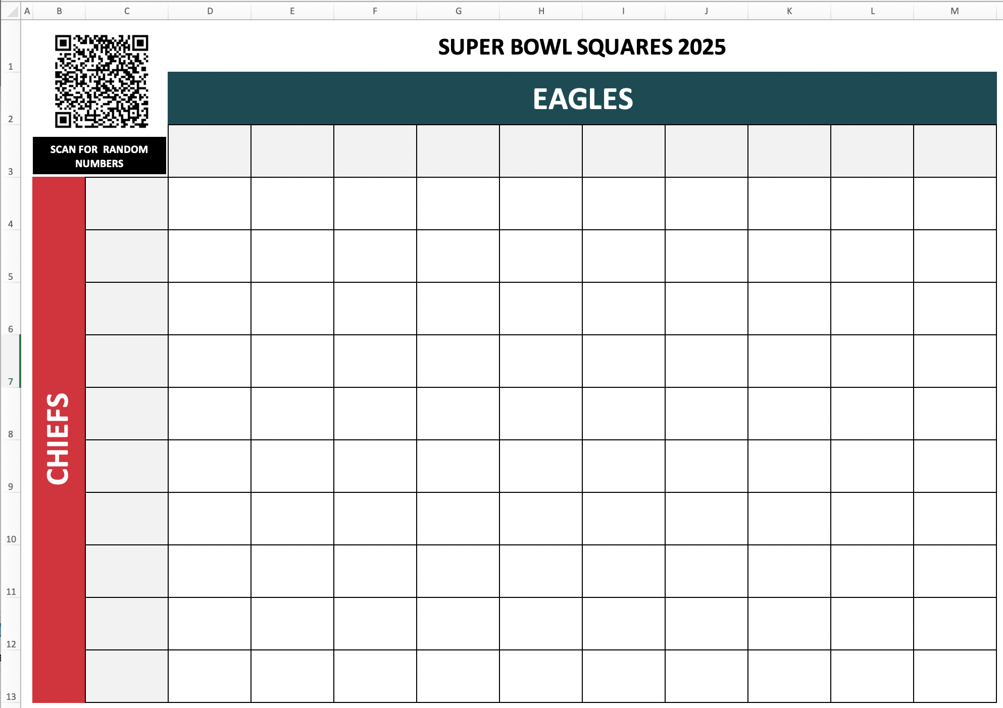 super bowl squares excel spreadsheet template screenshot